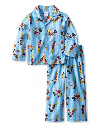 DISNEY Boy's Size 4T MICKEY MOUSE Sports Flannel Coat Pajama Set, NEW