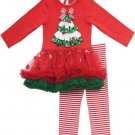RARE EDITIONS Size 5 CHRISTMAS TREE Red Tutu Dress, Striped Leggings Set, NEW