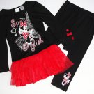 DISNEY Girl's Size 5 MINNIE Paris Tunic Tutu Leggings Outfit, Set, NEW