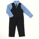 HAPPY FELLA Boy's Size 4 Navy Blue 4-Piece Suit, Reversible Vest, NEW