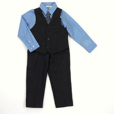 HAPPY FELLA Boy's Size 4 Navy Blue 4-Piece Suit, Reversible Vest, NEW