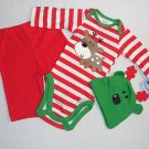 GERBER Baby Boys NEWBORN Reindeer Bodysuit Pants Hat Set, NEW
