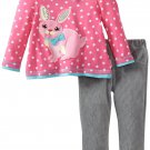 SESAME STREET Girl's Size 2T Pink Bunny Gray Corduroy Pants Set, NEW
