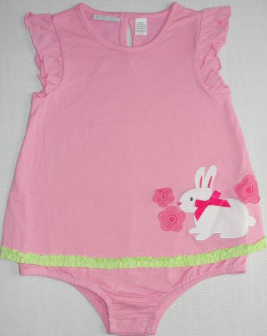 FIRST IMPRESSIONS Size 12 Months Piink Bunny Romper, One-Piece, NEW