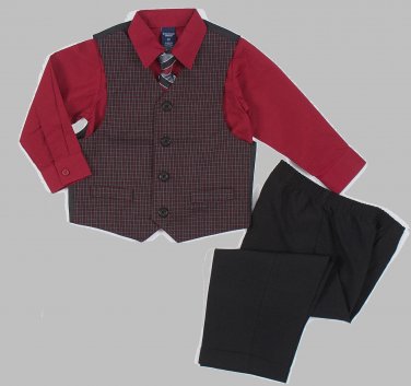 JONATHAN STRONG Boy's Size 4T Plaid Checkered Vest Red Suit Set, NEW