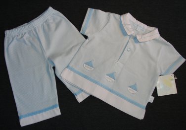 LE TOP BABY Boy's 3 Months Nautical Ship Top Shirt, Pants Outfit, Set, NEW