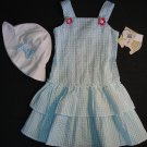 LITTLE BITTY Girl's Size 5 Blue White Gingham Sundress Dress Hat Set, NEW