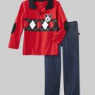 DISNEY Boy's Size 4T MICKEY MOUSE Red Argyle Shirt Jeans Pants Set, NEW