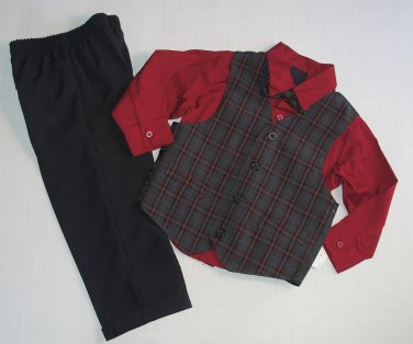 NAUTICA Boy's Size 3/3T Plaid Vest, Bow Tie, Red, Black 4-Piece Suit Set, NEW