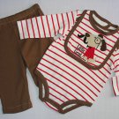 Boy's Size 3-6 Months LITTLE GENT Dog Bib, Striped Shirt, Pants Set, NEW