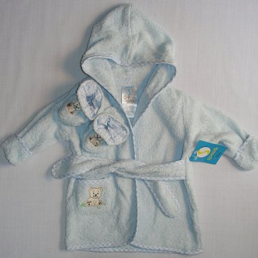 SPASILK SPA SILK Boy's 0-9 Months Teddy Bear Bath Robe, Slippers Set, NEW