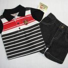 CARTER'S Boy's 3-6 Months Striped Polo Shirt Black Denim Shorts Outfit, Set, NEW
