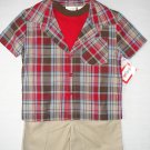 KIDGETS Boy's 12 Months Red Plaid T-Shirt, Khaki Shorts 3-Piece Set, Outfit, NEW