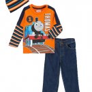 THOMAS And FRIENDS Boy's Size 4T Shirt, Denim Jeans, Knit Beanie Hat Set