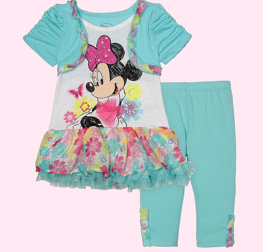 DISNEY Girl's Size 4T MINNIE MOUSE Shrug Tunic, Leggings Set, Outfit, NEW