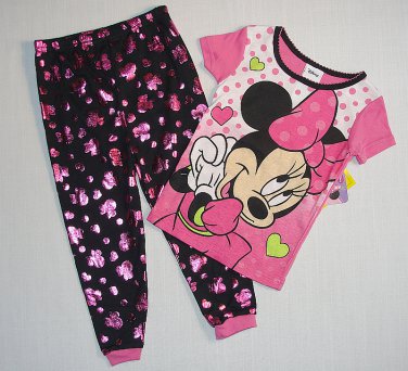DISNEY MINNIE MOUSE Girls Size 4T Pajama Top with Foil Heart Bottoms, NEW