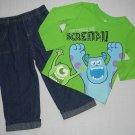 DISNEY MONSTERS MIKE And SULLY 24 Months 2T Jeans, Fleece Vest Set, Outfit, NEW
