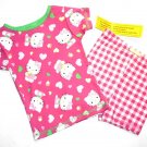 SANRIO HELLO KITTY Girl's Size 3T Pink Print Top Check Pajama Shorts Set, NEW