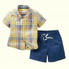 CARTER'S Boy's 6 Months Plaid Anchor Button Shirt, Blue Shorts Set, Outfit