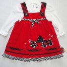 YOUNGLAND Girl's 12 Months SCOTTIE Terrier Corduroy Dress Jumper Shirt Set, NEW