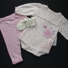 RENE ROFE Girl's 0-3 Months Floral Shirt, Top, Pink Pants and Socks Set