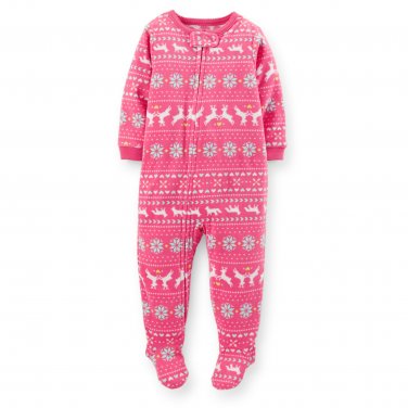 CARTER'S Girl's 18 Months Pink FAIR ISLE Footed Fleece Pajama Sleeper, NEW