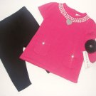 MAGGIE And ZOE Girl's 3-6 Months Pink Sweater Dress Tunic, Pants Headband Set
