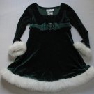 BONNIE JEAN Girl's 4T Green Velour Santa Faux Fur Christmas Holiday Dress