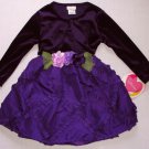 YOUNGLAND 2T Girl's Purple Occassion Velour Floral Dress Shrug Set, NEW