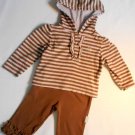 VITAMINS BABY Girls' 6 Months Striped Brown Hooded Shirt, Pants Outfit