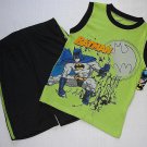 BATMAN Boy's Size 6 Green Black Tank Tee Shirt, Shorts Set, Outfit