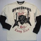 FUBU Boy's Size 12/14 Ivory Black Rock Roll Guitar Long-Sleeved 2fer Shirt