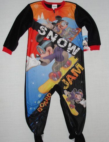 DISNEY MICKEY Boy's 5T Snow Boarding Fleece Pajama Sleeper