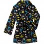BATMAN Boy's Size 8 OR 10/12 Fleece Bath Robe, Black Print Bathrobe