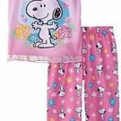 PEANUTS SNOOPY Girl's Size 4T Pink Floral Short-Sleeved Pajama Set