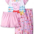 PEPPA PIG Girl's Size 4T 3-Piece Floral Hearts Pajama Set