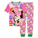 DISNEY MINNIE Size 2, 3, 5, 6, OR 8 FLOWERS Cotton Short Sleeve Pajama Set
