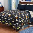 Children's Twin/Full Navy Dinosaur Print Plush Fleece Blanket