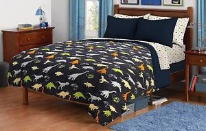Children's Twin/Full Navy Dinosaur Print Plush Fleece Blanket