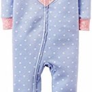 Carter's Girl's 3T Blue Heart Print Floral Cotton Footed Pajama Sleeper