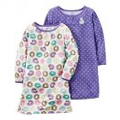 CARTER'S Girl's Donut Print and Purple Hearts Kitty Cat Size 8-10 Nightgown Set