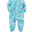 CARTER'S Girl's 3T OR 4T Blue Snowman Footie Fleece Footed Pajama Sleeper
