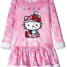 Hello Kitty Girl's Size 6-6X OR 10-12 Pink Velour Winter Nightgown, Gown