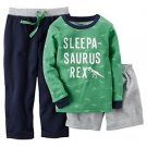 Carters Little Boys 3-Piece Cotton & French Terry PJs Sleepasaurus 4T