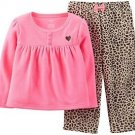 CARTER'S Girl's 5T Pink Fleece Top, Leopard Print Pants Pajama Set