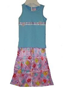 Toddler Girls Size 3 Blue Floral Tank and Pink Satin Pants Pajama Set