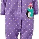 Carter's Baby Girl's 3 Months Purple Dot Penguin Fleece Footed Pajama Romper