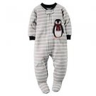 CARTER'S Boy's Size 4 OR 5 Striped Winter PENGUIN Fleece Footed Pajama Sleeper