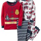 Boy's Size 3T, 4T OR 5T Fireman 4-Piece Costume Style Print Pajama Set