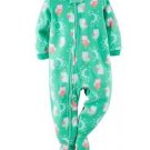 Girl's 5T Fleece Green Owl and Moon Print Footed Pajama Sleeper